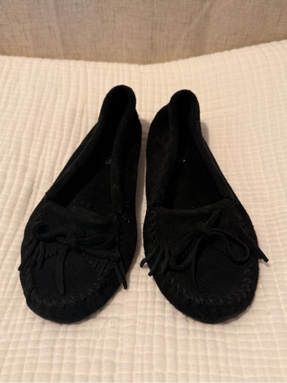 Minnetonka Black Suede Moccasin Flats